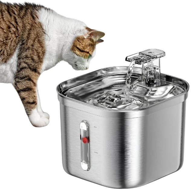 Fonte Bebedouro Inox Automático 2.2L p/ Pets Gatos Cachorro Bivolt Compacta Silenciosa Bebedouro Água Hidratação
