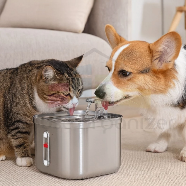Fonte Bebedouro Inox Automático 2.2L p/ Pets Gatos Cachorro Bivolt Compacta Silenciosa Bebedouro Água Hidratação